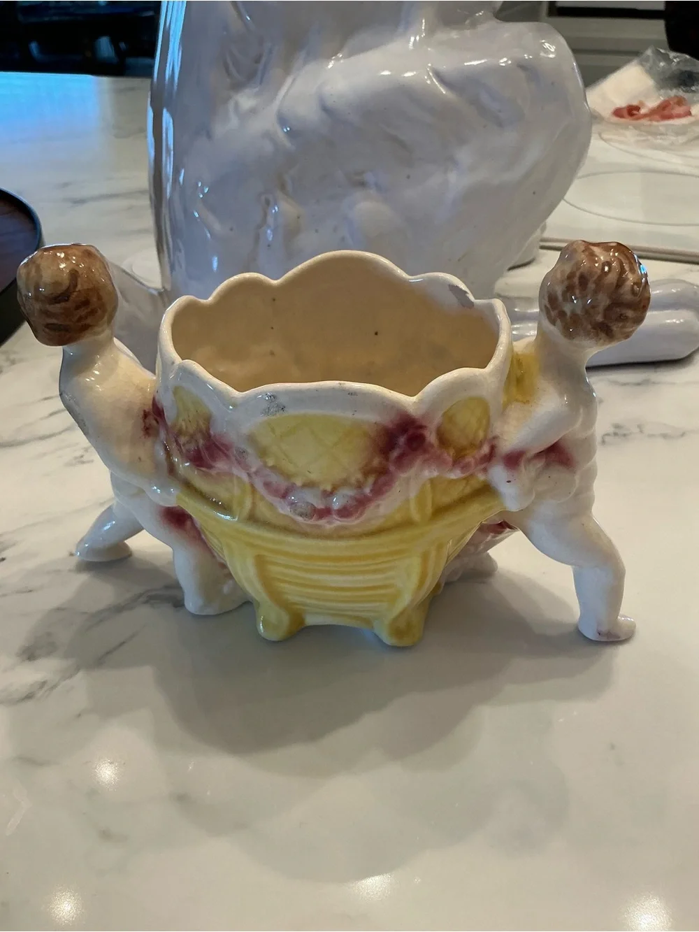 Vintage Cherub Planter in Yellow and Pink